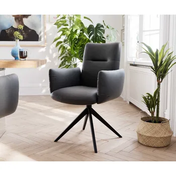 Jídelní židle DELIFE Jídelní židle Jova-Flex s područkami pravá kůže černá křížová podnož široká černá otočná 360° taštičkové pružiny