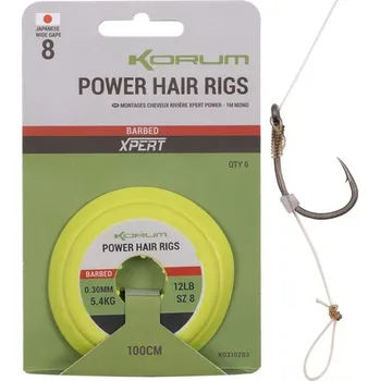 KORUM - Návazec Power Hair Rigs 0,30 mm 5,4 kg 1 m vel. 8 6 ks