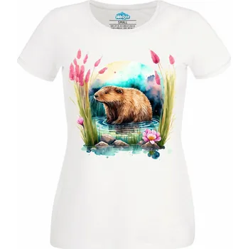 Dámské tričko Dámské tričko Mokrá Kapybara po Koupeli (Velikost: 4XL, Barva: Bílá)