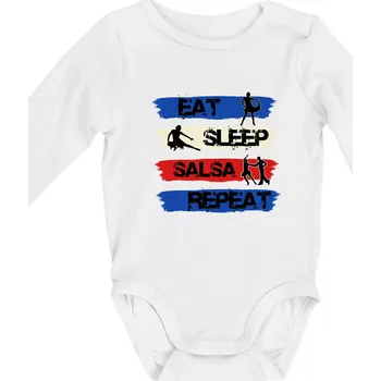 Kojenecké oblečení Eat sleep salsa repeat - Body kojenecké s dlouhým rukávem - Dlouhý r. do 3 měs ( Bílá )