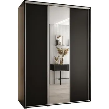 Šatní skříň Šatní skříň s posuvnými dveřmi a zrcadlem DAVOS 170cm | Černá / stříbrné pojezdy