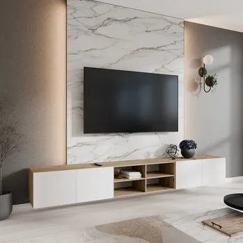 Televizní stolek Moderní závěsný TV stolek s policí KLER 300 cm - dub artisan/bílý mat