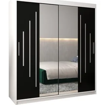 Šatní skříň Šatní skříň s posuvnými dveřmi a dvoudílným zrcadlem YORK1 - 180x200cm -Bílá-Černá-