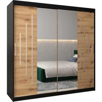 Šatní skříň Šatní skříň s posuvnými dveřmi a dvoudílným zrcadlem YORK1 - 200x200cm -Černá-Dub Artisan-