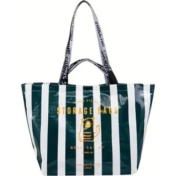 Nákupní taška Velká voděodolná nákupní taška 52 x 33 cm Pruhovaná PP taška přes rameno Taška do obchodu Skladná eko taška s velkou kapacitou