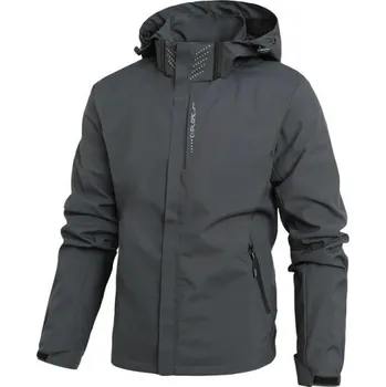Pánská bunda Pánská outdoorová bunda s kapucí Nepromokavá větruodolná bunda na zip Turistická bunda do deště s kapsami na podzim a jaro šedá M