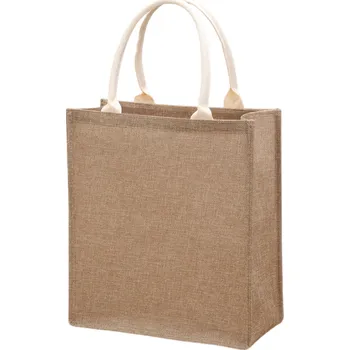 Nákupní taška Nákupní taška 31,3 x 35,3 x 14,3 cm Polyesterová taška s jutovým vzhledem Bavlněná ucha Ekologická pevná taška do ruky