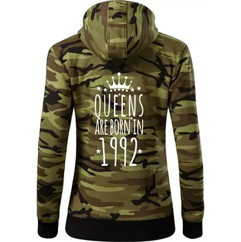 Dámská mikina Queens are born in 1992 - Dámská mikina trendy zipper s kapucí - L ( Zelený maskáč )