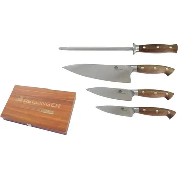 Kuchyňský nůž Sada nožů Dellinger Walnut s ocílkou, dřevěný BOX