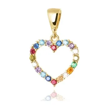 Přívěsek Přívěšek ze žlutého zlata srdíčko s barevnými zirkony ZZ1424F + dárek zdarma