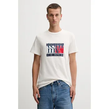 Pánské oblečení Bavlněné tričko Tommy Jeans DM0DM21977 béžová 01X, vel. M