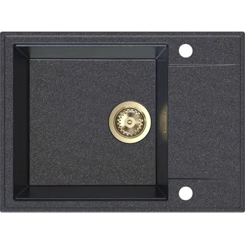 Granitový dřez Sink Quality Sink55, kuchyňský granitový dřez 620x460x215 mm + zlatý sifon, černá skvrnitá, SKQ-SINK.B.1KKO.XG