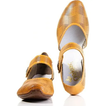 Dámské polobotky Dámské kožené lodičky 43767-68 RIEKER žluté Barva: žlutá, Velikost: 41