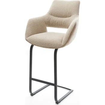 Barová židle DELIFE Barová židle Yago-Flex kombinace materiálů mikrovlákno šedohnědá bouclé šedohnědá jídelní židle plochý kov černý taštičkové pružiny