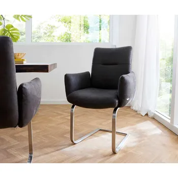 Jídelní židle DELIFE Jídelní židle Jova-Flex s područkami mikrovlákno antracit vintage jídelní židle plochá nerezová ocel taštičkové pružiny