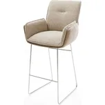 DELIFE Barová židle Nela-Flex kombinace materiálů tmavě béžová tenká podnož nerezová ocel taštičkové pružiny