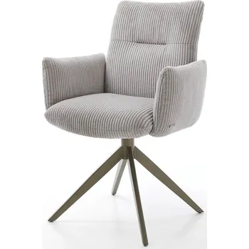 Jídelní židle DELIFE Jídelní židle Jova-Flex s područkami manšestr stříbrně šedá křížová podnož široká titanová barva 360° otočná taštičkové pružiny