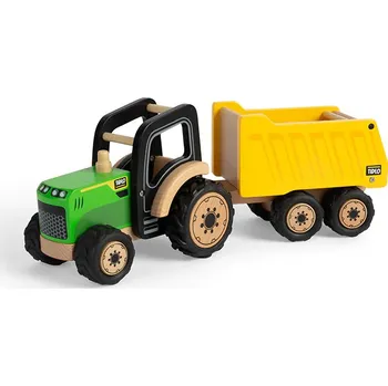Výuková hračka Tidlo Dřevěný traktor s přívěsem