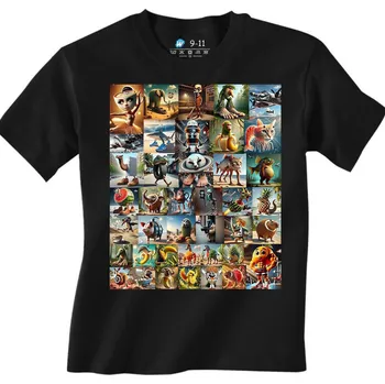 Dívčí tričko Dětské tričko Fotoalbum Brainrot Postaviček (Velikost: 5-6, Barva: Černá)