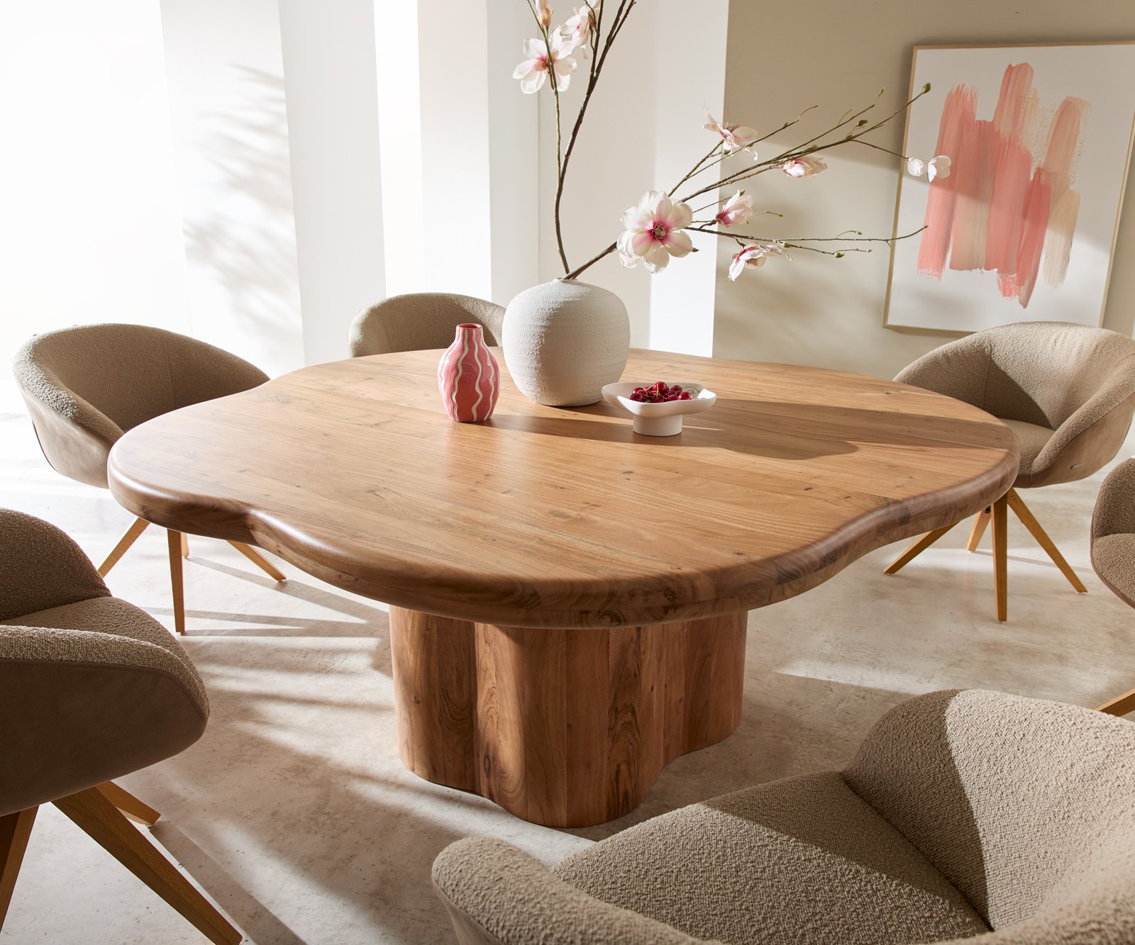 DELIFE Jídelní stůl Orbion 180x175 akácie přírodní dřevěná podnož