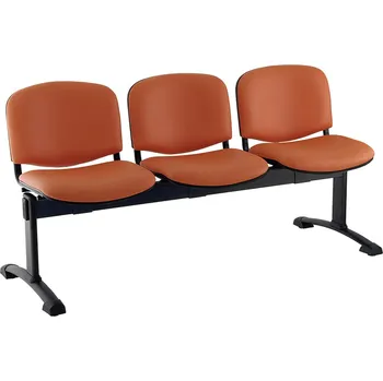 Kožená lavice ISO, 3-sedák - černé nohy, oranžová