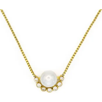 Řetízek BRUNOshop.cz Náhrdelník ARIEL s perlou a kamínky GOLD