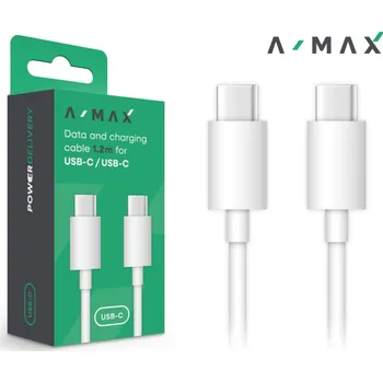Datový kabel Datový a nabíjecí kabel A-MAX USB-C/USB-C 1,2m, bílý