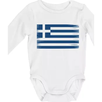 Řecko vlajka hranatá - Body kojenecké s dlouhým rukávem - Dlouhý r. 3-6 měs ( Bílá )