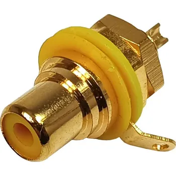 Elektrická zásuvka Konektor CINCH precizní, panelová zásuvka, zlacená, žlutá