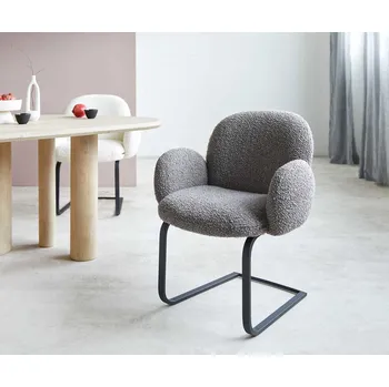 Jídelní židle DELIFE Jídelní židle Nube-Flex s područkami bouclé stříbrně šedá jídelní židle plochá černá taštičkové pružiny