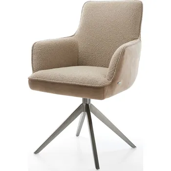 Jídelní židle DELIFE Jídelní židle Heira-Flex s područkami kombinace materiálů tmavě béžová šířka křížová podnož grafit 360° otočná houpací funkce taštičkové pružiny