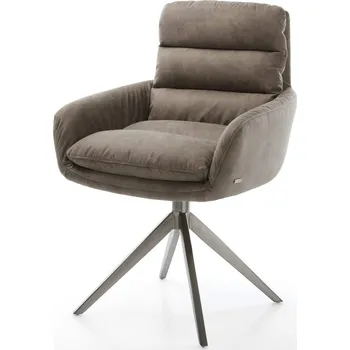 Jídelní židle DELIFE Jídelní židle Abelia-Flex s područkami mikrovlákno taupe vintage křížová podnož široká grafit 360° otočná houpací funkce