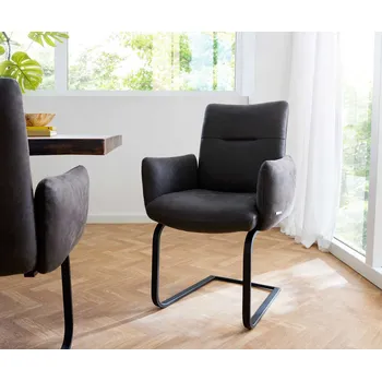 Jídelní židle DELIFE Jídelní židle Jova-Flex s područkami mikrovlákno antracit vintage jídelní židle plochá černá taštičkové pružiny