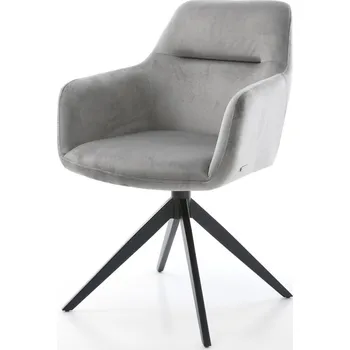 Jídelní židle DELIFE Jídelní židle Pejo-Flex samet šedá křížová podnož široká černá 360° otočná houpací funkce taštičkové pružiny