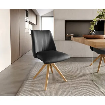 Jídelní židle DELIFE Jídelní židle Elso-Flex pravá kůže černá dřevěná podnož hranatá přírodní 180° otočný taštičkové pružiny