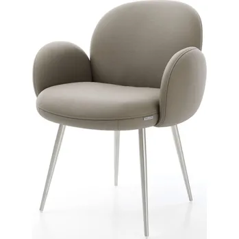 Jídelní židle DELIFE Jídelní židle Nube-Flex s područkami pravá kůže tmavě béžová 4 nohy zúžené nerezová ocel taštičkové pružiny