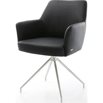 Jídelní židle DELIFE Jídelní židle Xana-Flex s područkami pravá kůže černá křížová podnož zúžená nerezová ocel otočná o 180° taštičkové pružiny