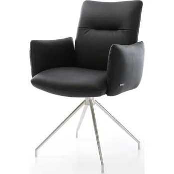 Jídelní židle DELIFE Jídelní židle Jova-Flex s područkami pravá kůže černá křížová podnož zúžená nerezová ocel otočná o 180° taštičkové pružiny