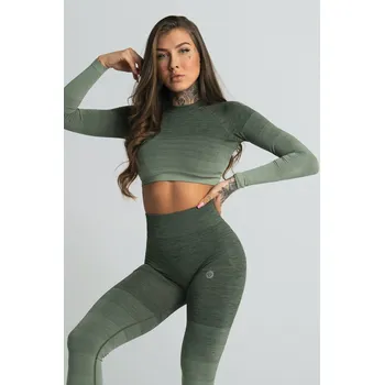 Gym Glamour Crop-Top s dlouhým rukávem Khaki L