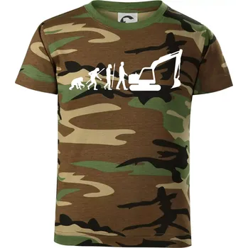 Chlapecké tričko Evoluce bagr velký - Dětské maskáčové triko - 104-110cm / 3-4 roky ( Hnědý maskáč )