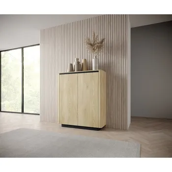 Komoda Vysoká 2dvéřová komoda Torro - dub cremona / černá – s policemi, moderní design