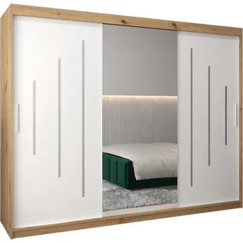 Šatní skříň Šatní skříň s posuvnými dveřmi a dvoudílným zrcadlem YORK1 - 250x200cm -Dub Artisan-Bílá-