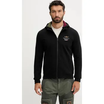 Pánská mikina Mikina Aeronautica Militare pánská, černá barva, s kapucí, hladká, FE2078UF00662 99X, vel. M