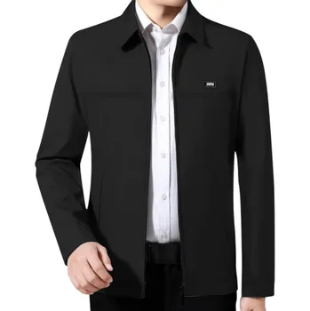 Pánská větrovka Pánská elegantní bunda s límcem Lehká podzimní bunda na zip Stylová bunda do práce i města Jednobarevná bunda pro formální příležitosti černá S