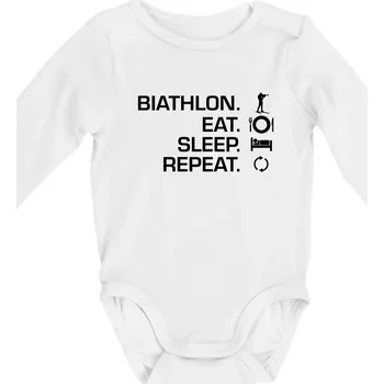 Kojenecký body Biathlon Eat Sleep Repeat - Body kojenecké s dlouhým rukávem - Dlouhý r. do 3 měs ( Bílá )
