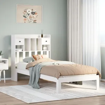 Postel Postel s knihovnou bez matrace bílá 90x200 cm masivní borovice Bílá3322596