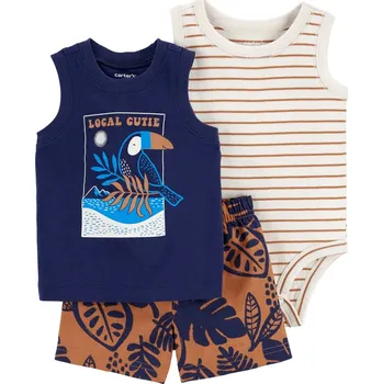 Kojenecká souprava CARTER'S Set 3dílný body bez rukávů, tílko, kraťasy Navy Bird kluk 9m