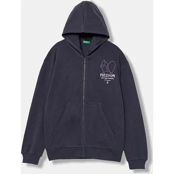 Chlapecká mikina Dětská mikina United Colors of Benetton tmavomodrá barva, s kapucí, s potiskem, 32N4C505I 32N4C505I.G.seasonal 59X, vel. 140