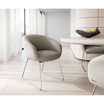 Jídelní židle DELIFE Jídelní židle Vinka-Flex s područkami pravá kůže tmavě béžová tenká podnož nerezová ocel taštičkové pružiny