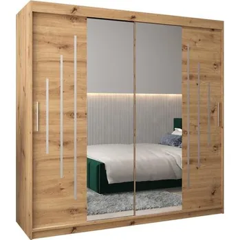 Šatní skříň Šatní skříň s posuvnými dveřmi a dvoudílným zrcadlem YORK1 - 200x200cm -Dub Artisan-